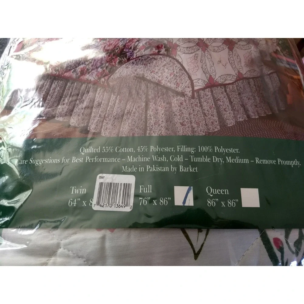 All Seasons Full Size Reversible Quilt Cotton Blend Floral‎ Bedspread Vtg NOS
